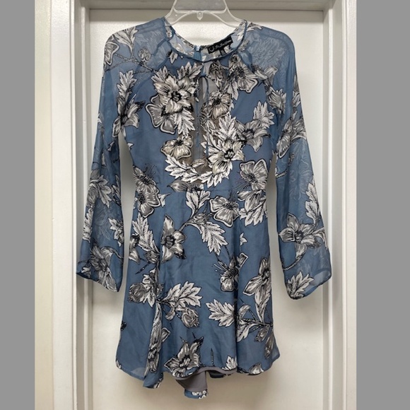 For Love & Lemons Sierra Silk Mini Dress Blue Floral EUC - Picture 5 of 15